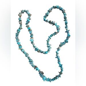 Vintage Natural Turquoise Rough Nugget Chip Necklace 32” Blue Green Turquoise